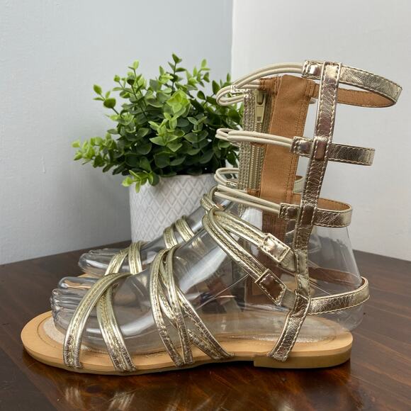 Stuart Weitzman Girls Camia Spartalo Gladiator Sandals Champagne Gold Size 4 - Picture 2 of 13